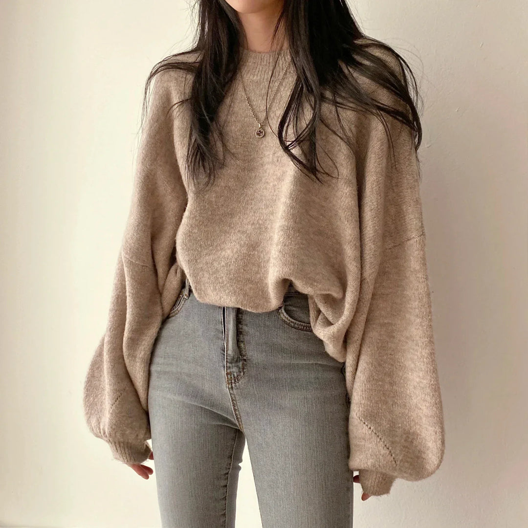 Oversized Pullover For Women Knit O-Neck Cozy Office Casual Sweater