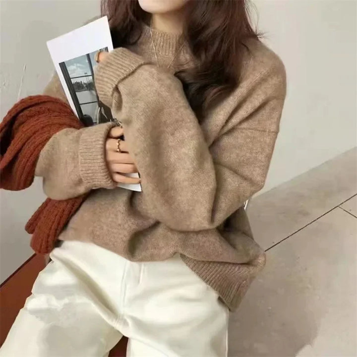 Women’s Oversized Pullover Sweater Cozy Round Neck Knit Long Sleeve
