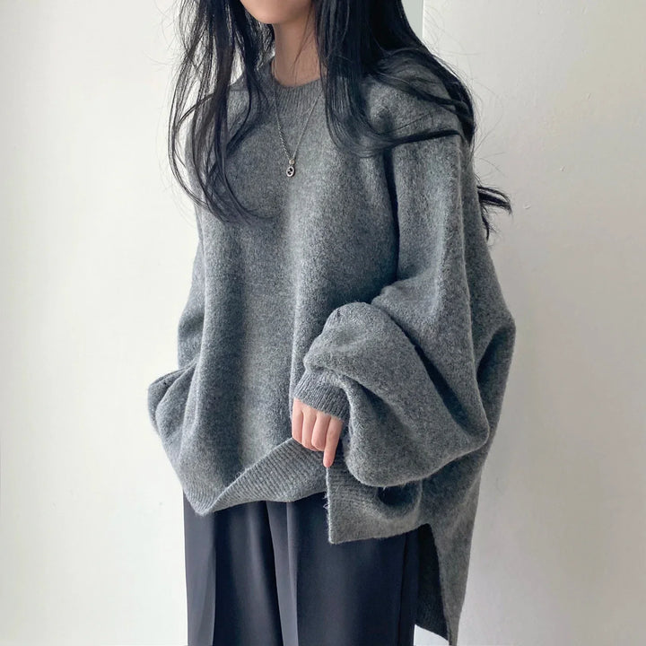 Oversized Pullover For Women Knit O-Neck Cozy Office Casual Sweater