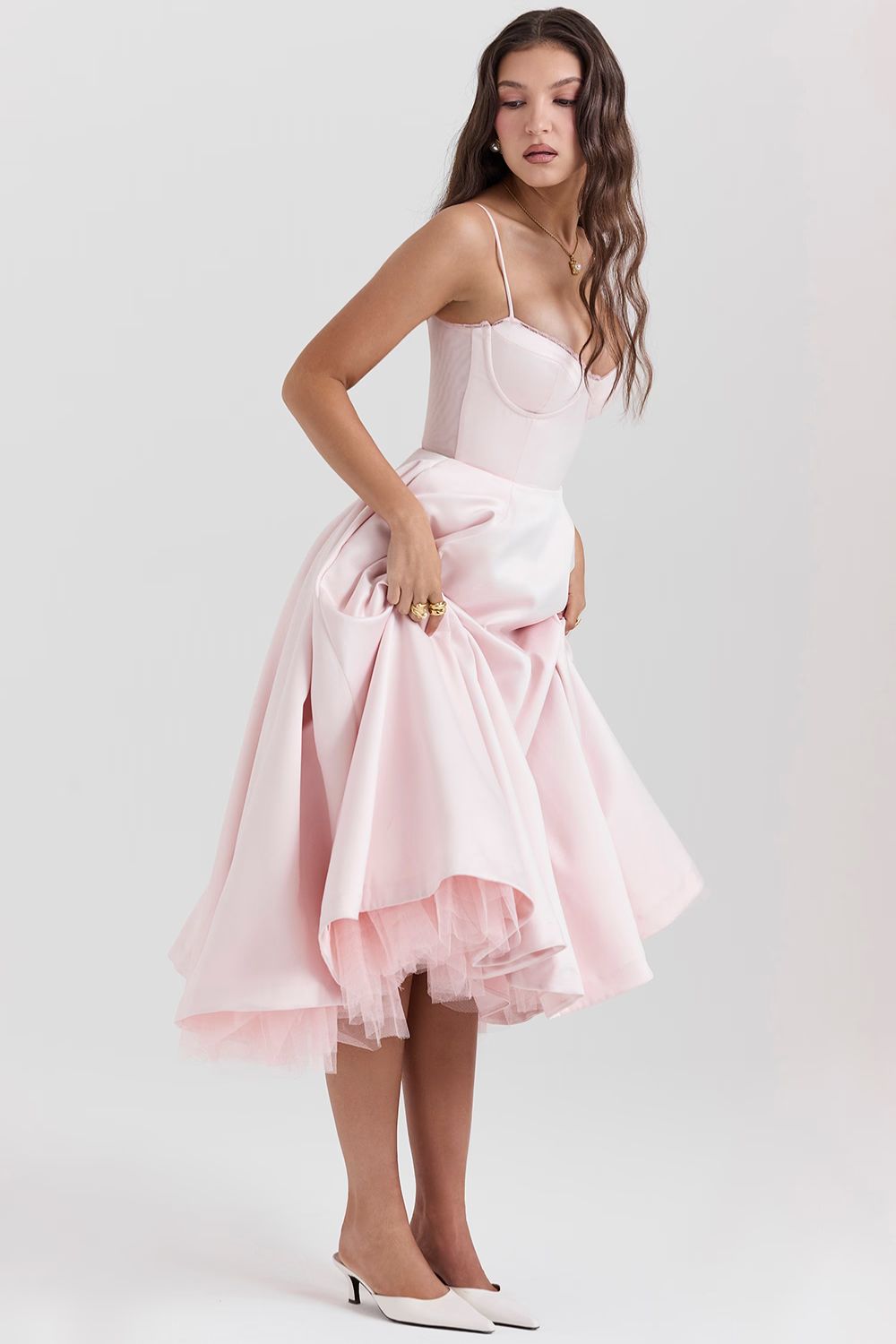 STELLA MIDI DRESS - FROSTED ROSE