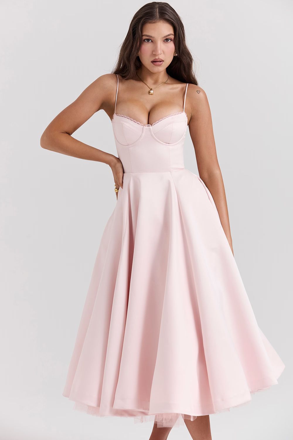 STELLA MIDI DRESS - FROSTED ROSE