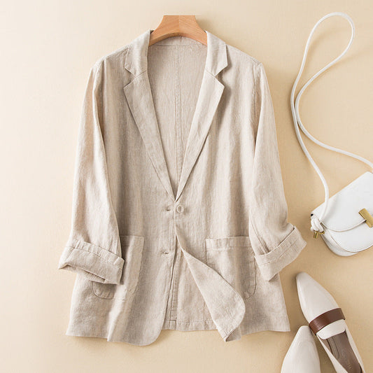 Blazer Linen-Blend Natural Beige Relaxed Fit Designed For Comfort