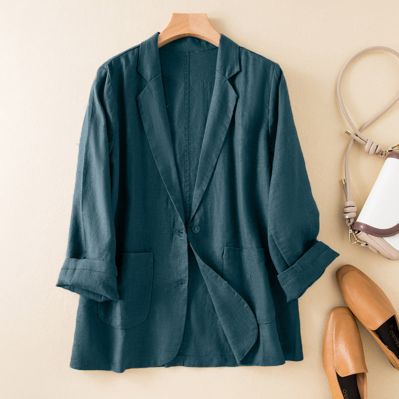 Blazer Linen-Blend Natural Beige Relaxed Fit Designed For Comfort