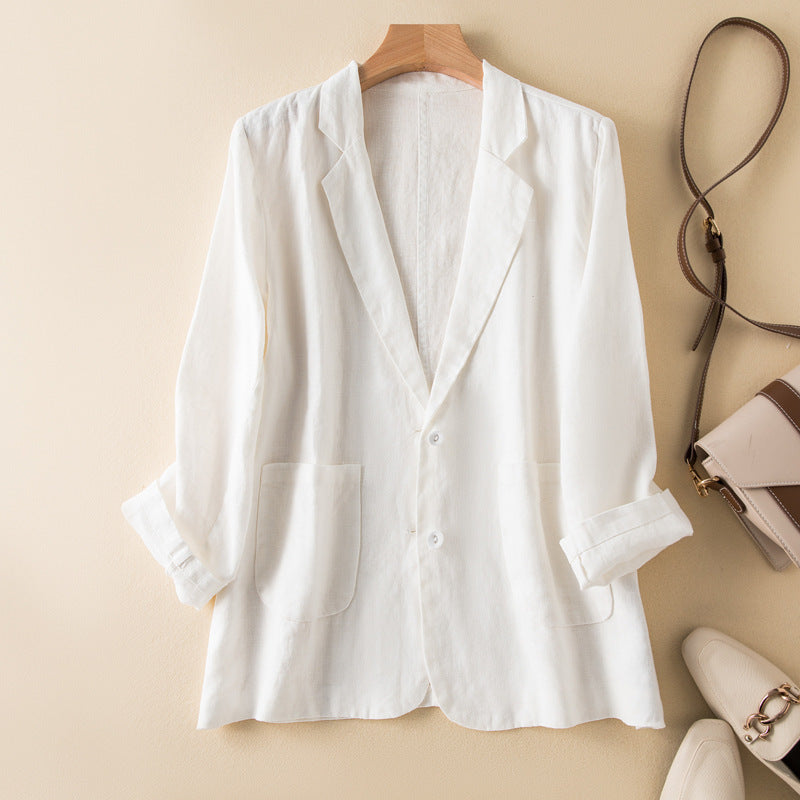 Blazer Linen-Blend Natural Beige Relaxed Fit Designed For Comfort