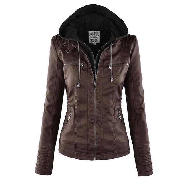 Leather Jacket Hooded Gothic Moto With Multi Zip Details