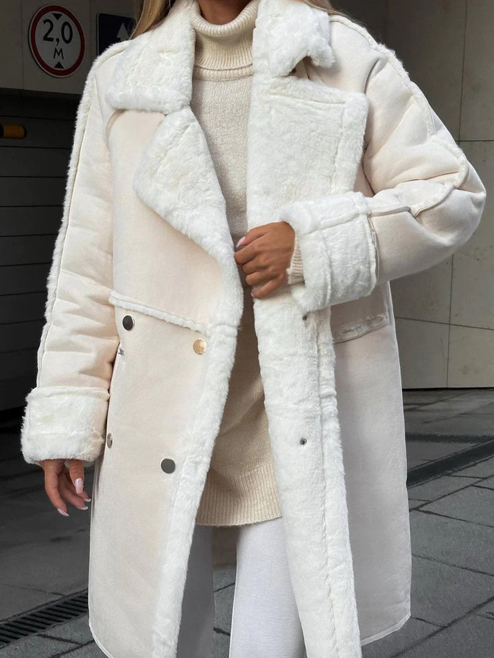 Shearling Winter Coat Oversized Double-Breasted Relaxed Fit Warm Lined