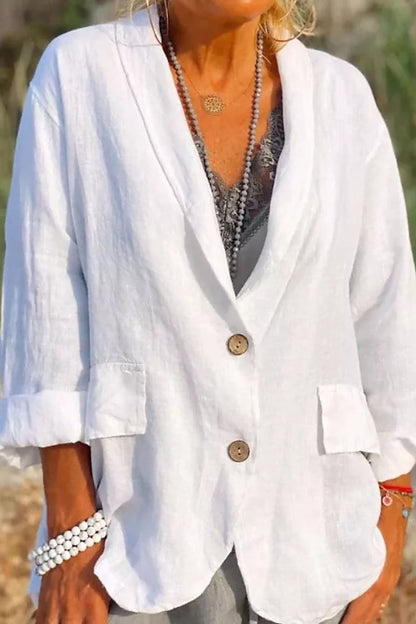 Linen Blazer For Summer, Relaxed Fit V-Neck In White