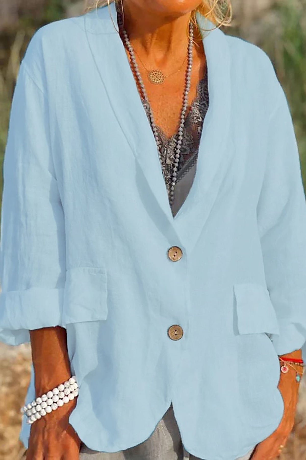Linen Blazer For Summer, Relaxed Fit V-Neck In White