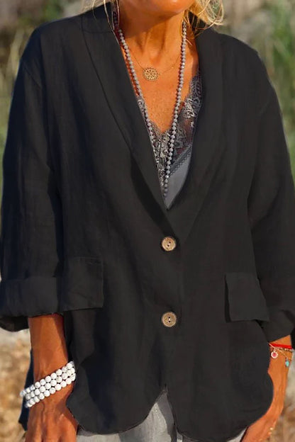 Linen Blazer For Summer, Relaxed Fit V-Neck In White