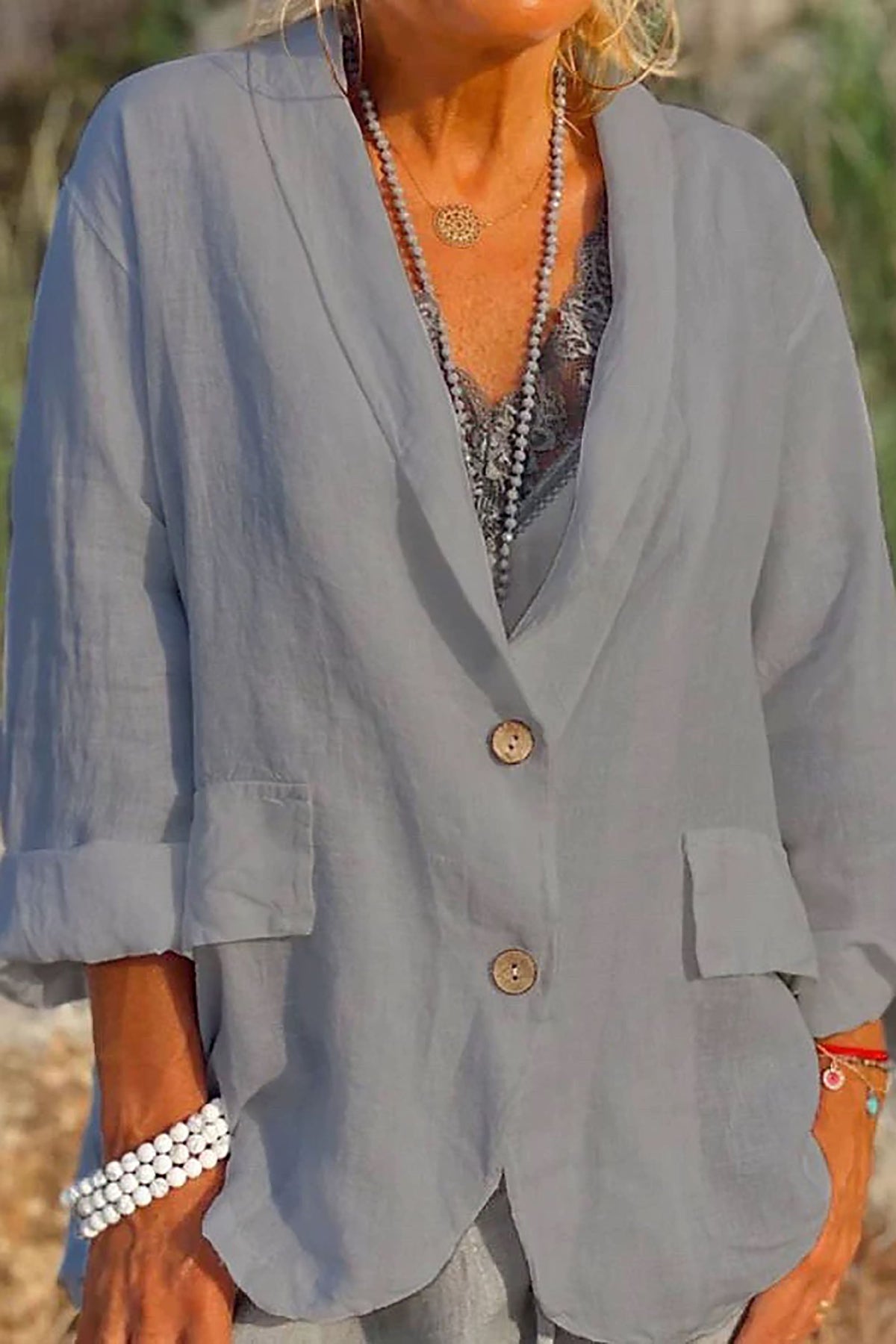 Linen Blazer For Summer, Relaxed Fit V-Neck In White