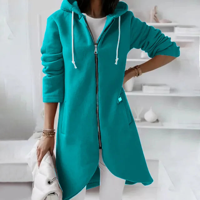 Asymmetric Zip Hoodie Longline Cotton Blend Winter Coat