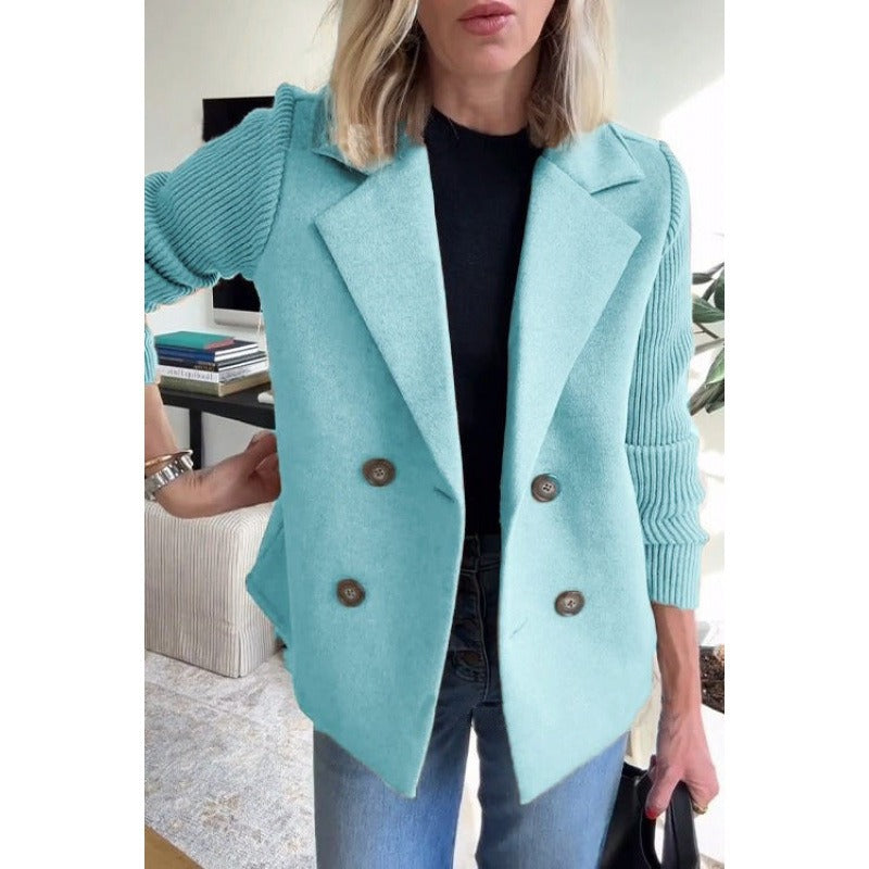 Double-Breasted Wool Coat With Ribbed Sleeves