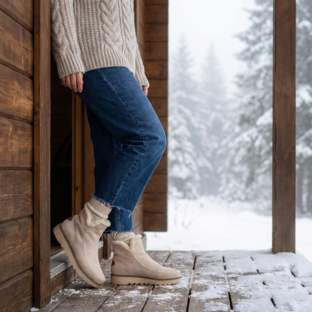 Ankle Boots Fur-Lined For Warmth With Easy Slip-On Design