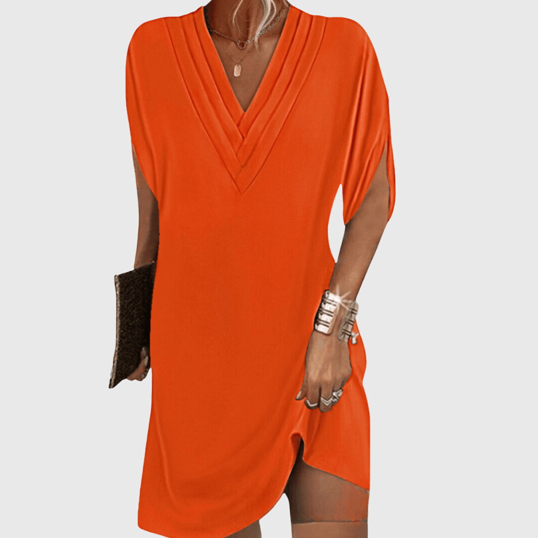 Flowy Midi Dress for Women with Refined Neckline Design