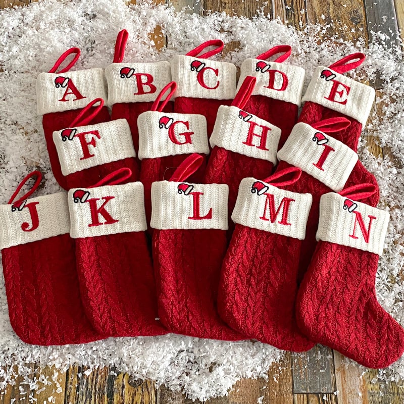 Cozy Knit Socks With Embroidered Candy Gift Bag And Letter Christmas Stocking