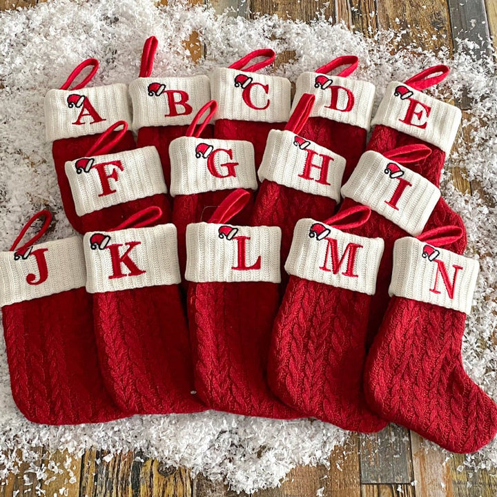 Cozy Knit Socks With Embroidered Candy Gift Bag And Letter Christmas Stocking