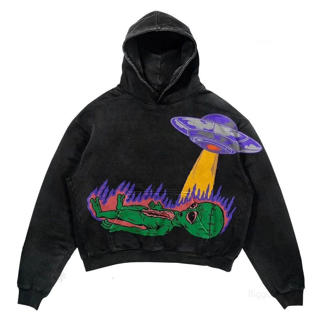Cropped Pullover Hoodie Warm Relaxed Fit Polyester Streetwear