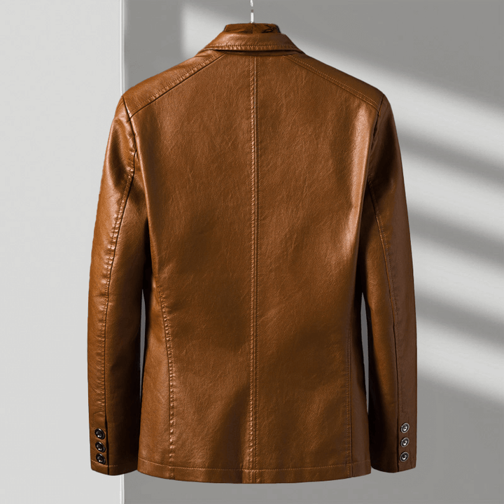 Faux Leather Blazer with Notch Lapels and Three-Button Cuffs for Women