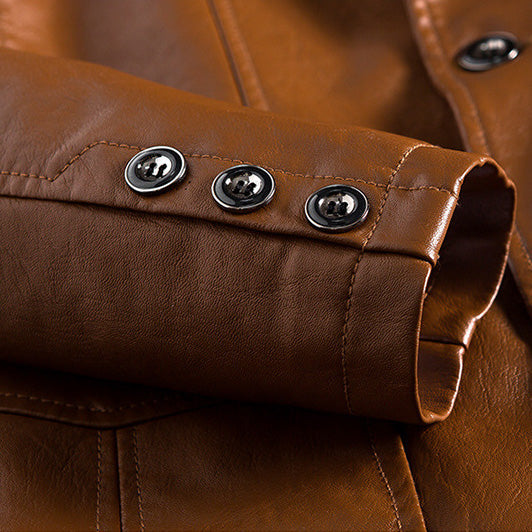 Faux Leather Blazer with Notch Lapels and Three-Button Cuffs for Women