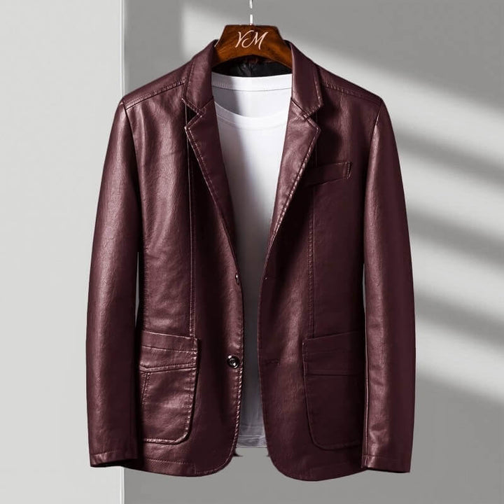 Faux Leather Blazer with Notch Lapels and Three-Button Cuffs for Women
