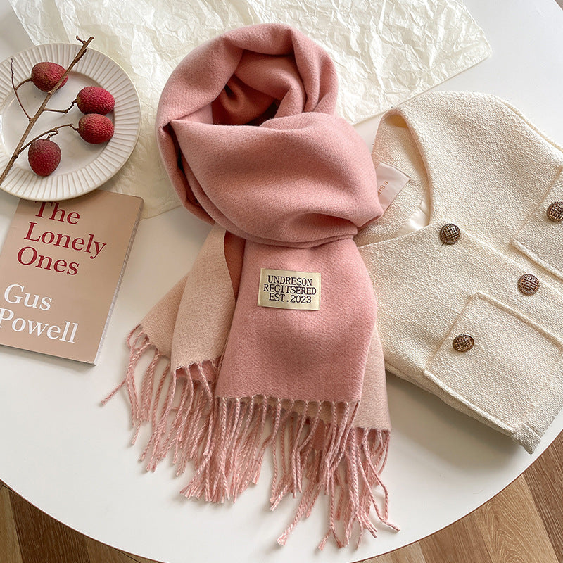Cashmere Scarf For Women Reversible Fringed Warm Winter Wrap