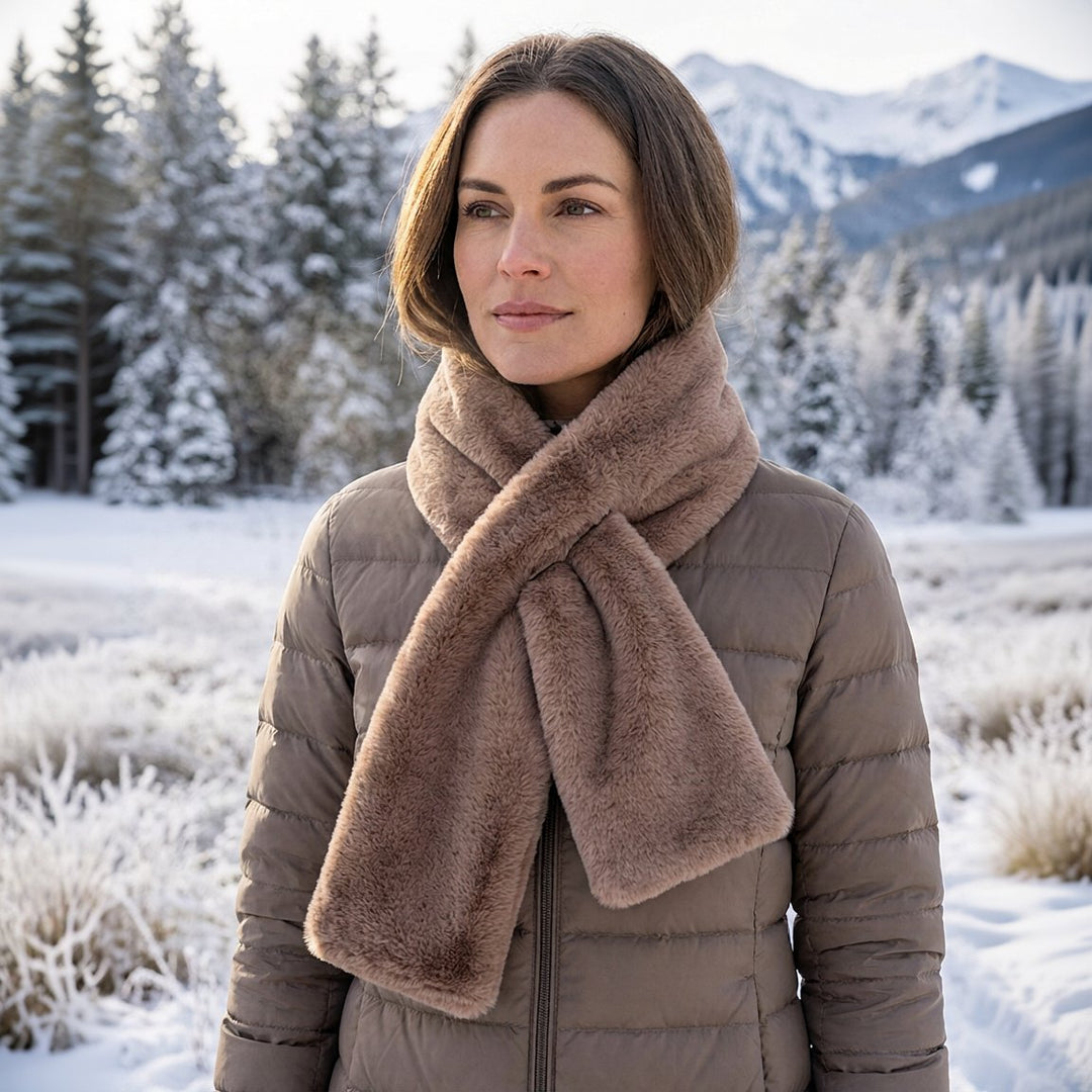 Faux Fur Pull-Through Scarf With Hidden Pocket For Winter