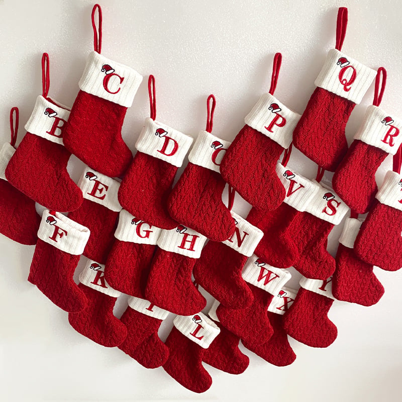 Cozy Knit Socks With Embroidered Candy Gift Bag And Letter Christmas Stocking