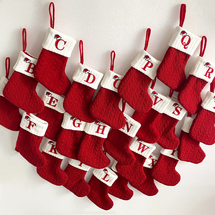 Cozy Knit Socks With Embroidered Candy Gift Bag And Letter Christmas Stocking