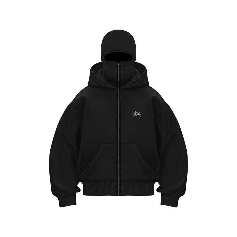 Men's Balaclava Zip Hoodie Warm Hooded Sweatshirt With Built-In Face Mask