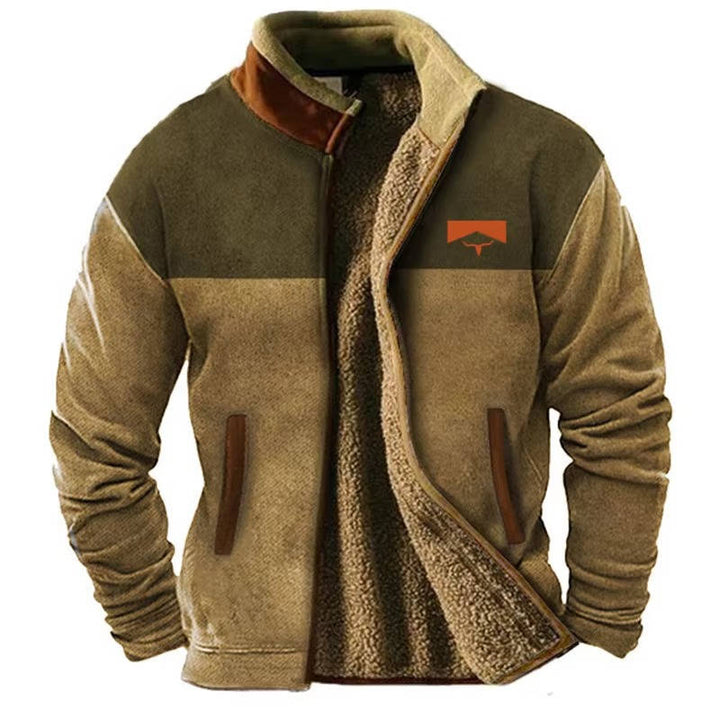 Fleece Jacket For Men With Western Aztec Pattern And Sherpa Lining