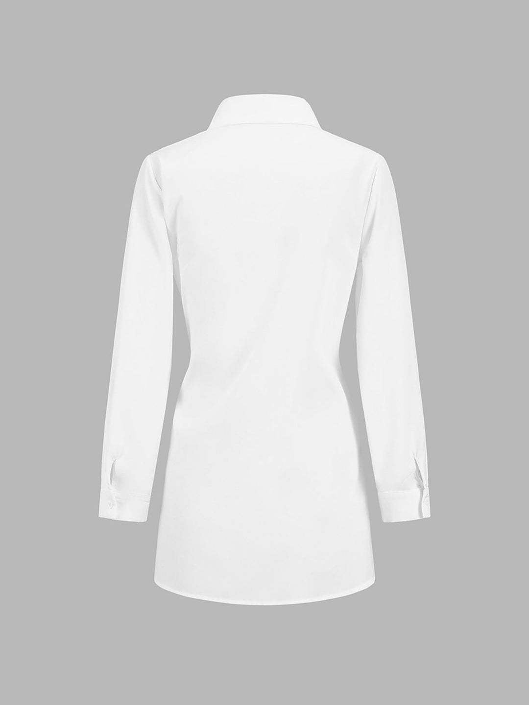 Knotted Collared Shift Shirt with Long Sleeves and Polyester Blend
