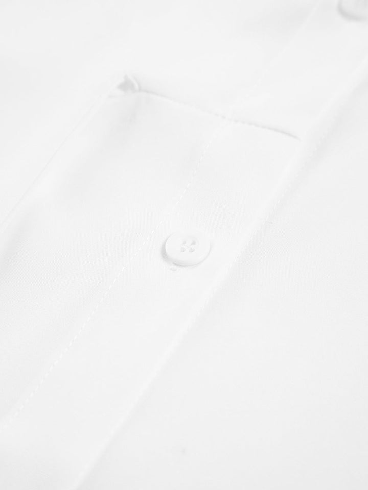 Knotted Collared Shift Shirt with Long Sleeves and Polyester Blend