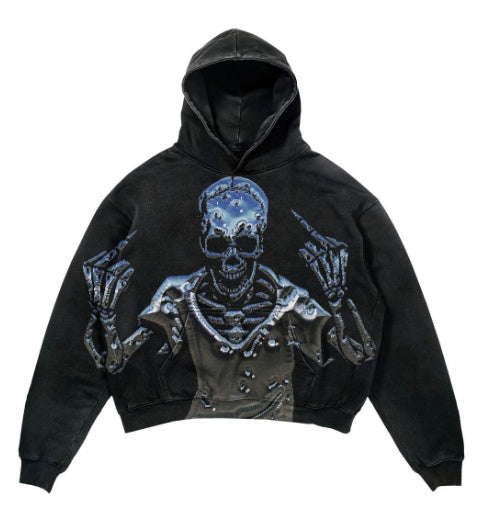 Cropped Pullover Hoodie Warm Relaxed Fit Polyester Streetwear