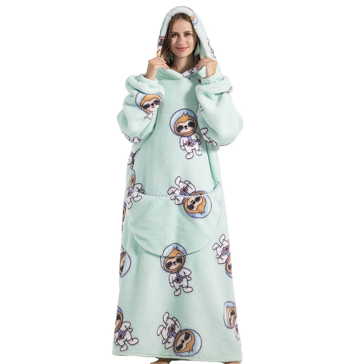 Wearable Blanket Hoodie Oversized Plush Fleece Panda Sweatshirt With Pocket