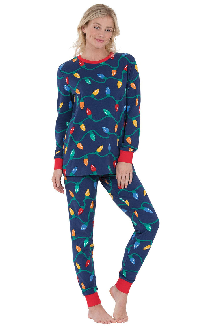 Holiday Lights Pajama Set with Long Sleeve Top and Jogger Pants