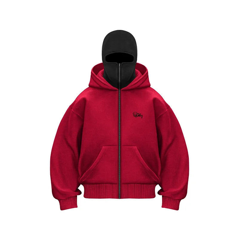 Men's Balaclava Zip Hoodie Warm Hooded Sweatshirt With Built-In Face Mask