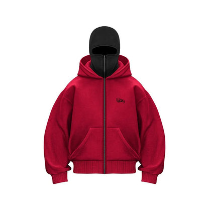 Men's Balaclava Zip Hoodie Warm Hooded Sweatshirt With Built-In Face Mask