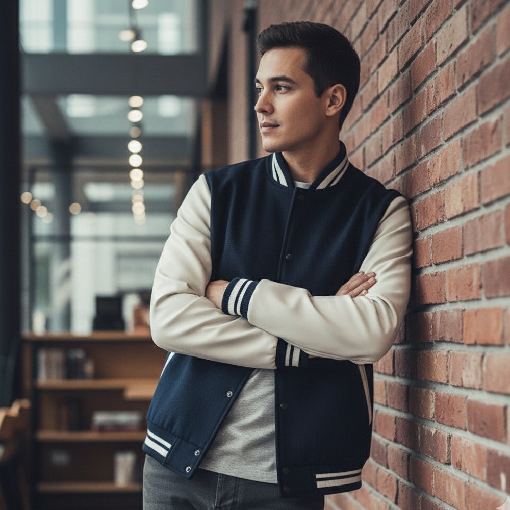 Varsity Letterman Jacket Classic Fit Wool Body Leather Sleeves