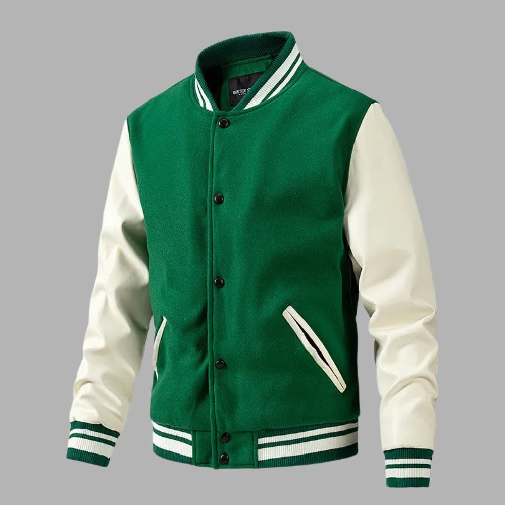 Varsity Letterman Jacket Classic Fit Wool Body Leather Sleeves