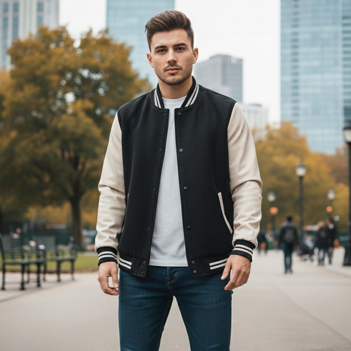 Varsity Letterman Jacket Classic Fit Wool Body Leather Sleeves