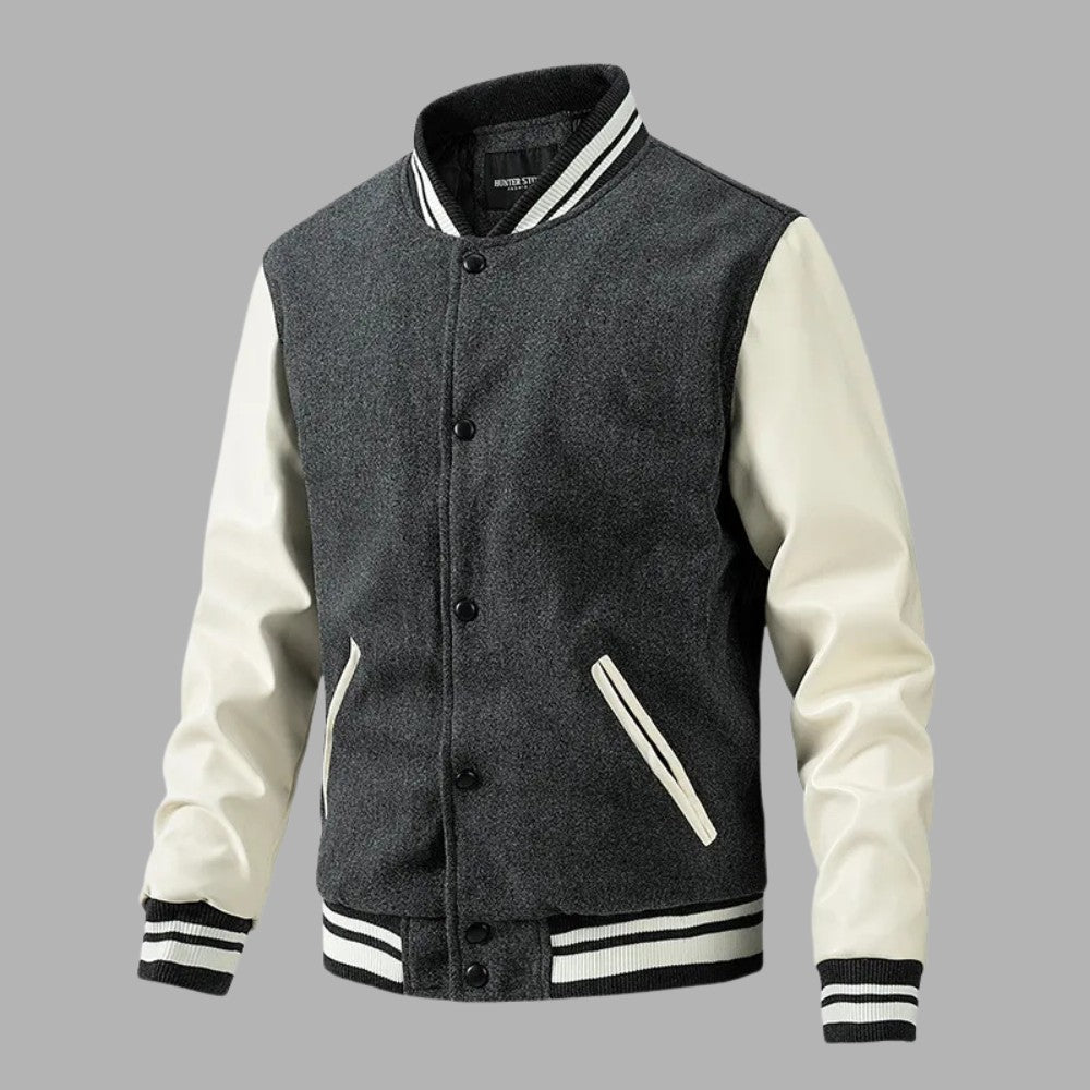 Varsity Letterman Jacket Classic Fit Wool Body Leather Sleeves