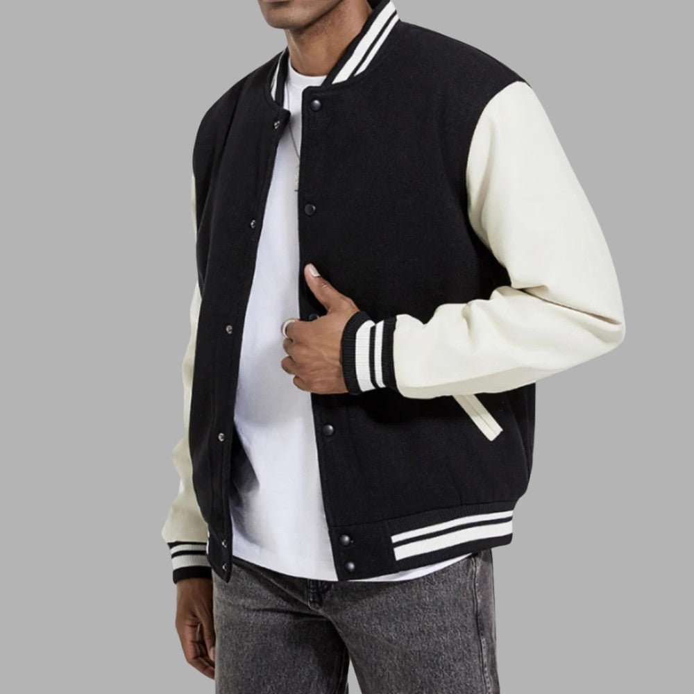 Varsity Letterman Jacket Classic Fit Wool Body Leather Sleeves