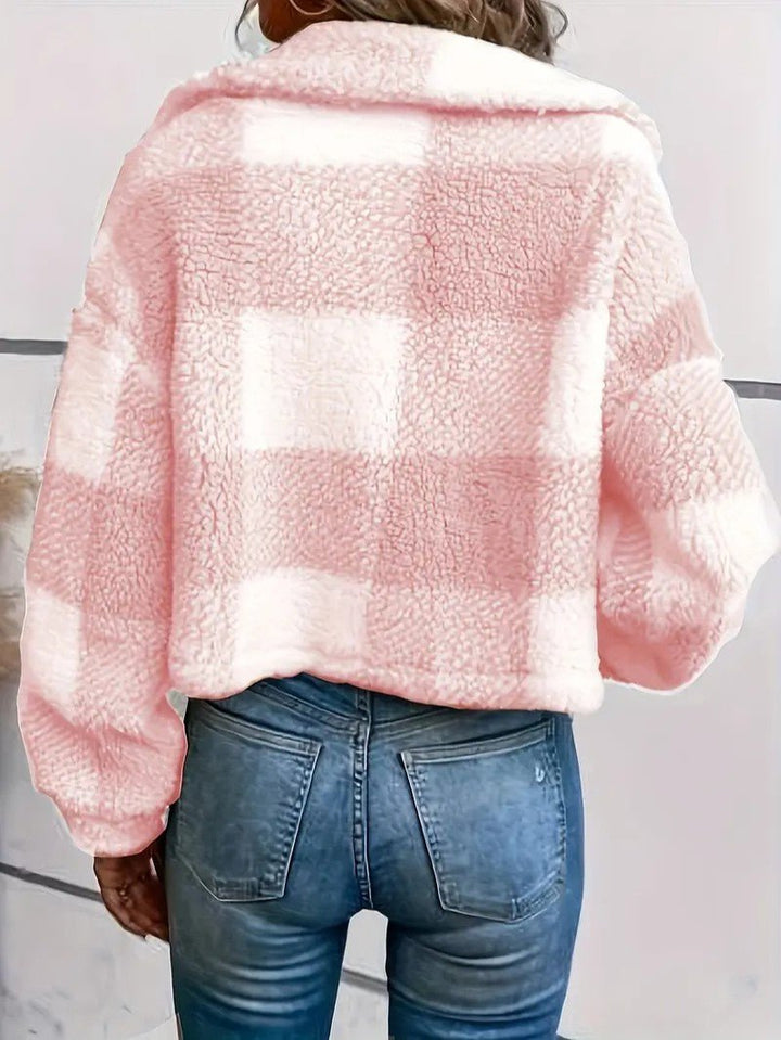 Teddy Jacket Button-Front Plaid Cozy Fleece Lined Oversized