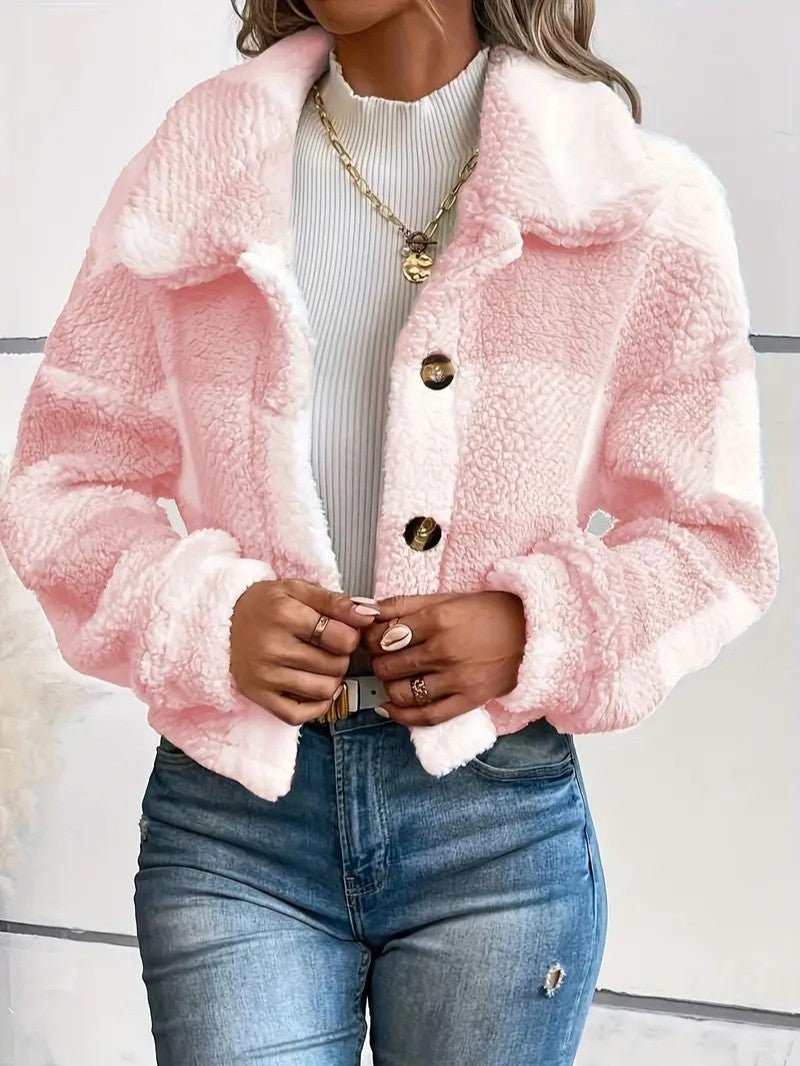 Teddy Jacket Button-Front Plaid Cozy Fleece Lined Oversized