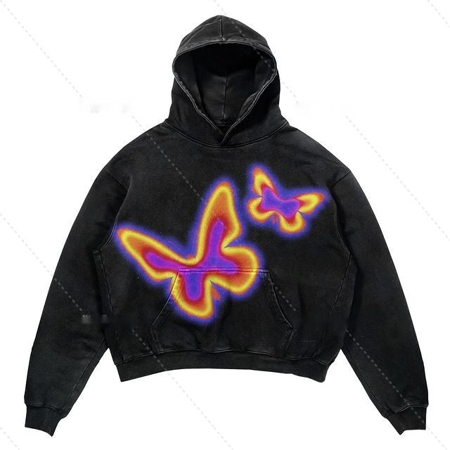 Cropped Pullover Hoodie Warm Relaxed Fit Polyester Streetwear
