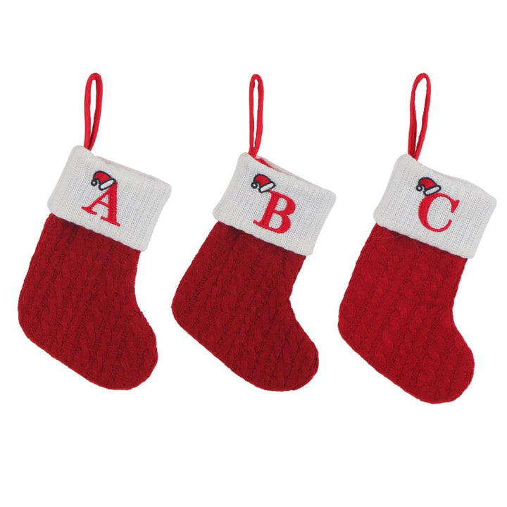 Cozy Knit Socks With Embroidered Candy Gift Bag And Letter Christmas Stocking
