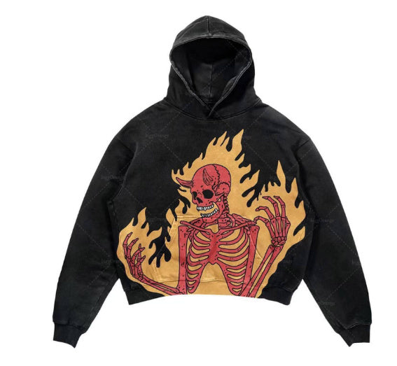 Cropped Pullover Hoodie Warm Relaxed Fit Polyester Streetwear