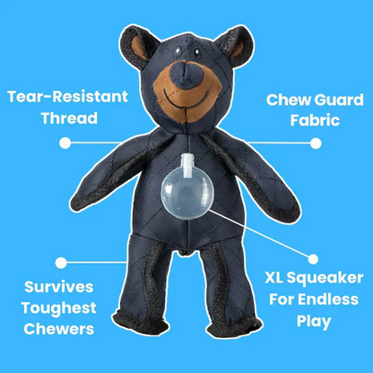 Bear Dog Toy with Squeaker and Reinforced Nylon Rubber, Machine Washable