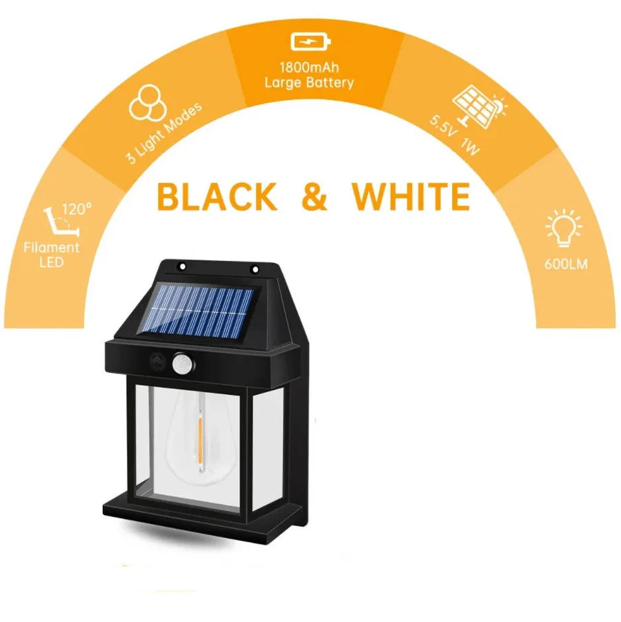 Solar Motion Sensor Wall Lamp with 600 Lumen Output and IP65 Weather Protection