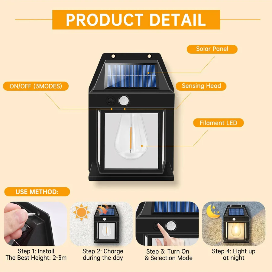 Solar Motion Sensor Wall Lamp with 600 Lumen Output and IP65 Weather Protection